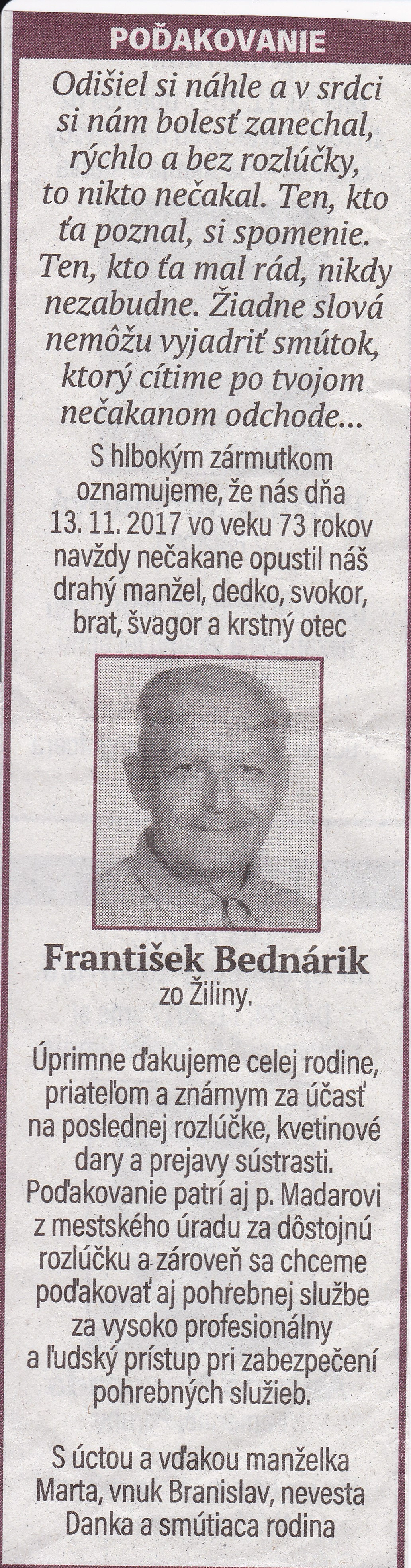 Poďakovanie 249 - pohrebné služby LAuK