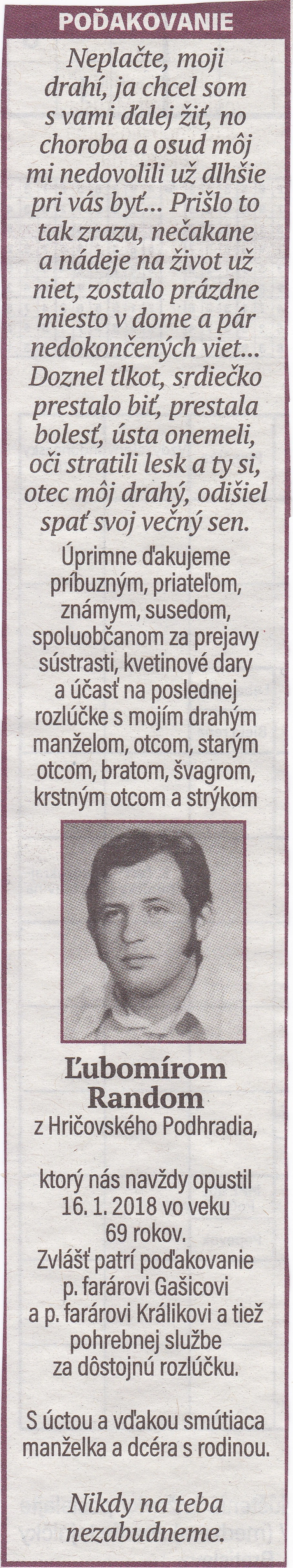 Poďakovanie 247 - pohrebné služby LAuK