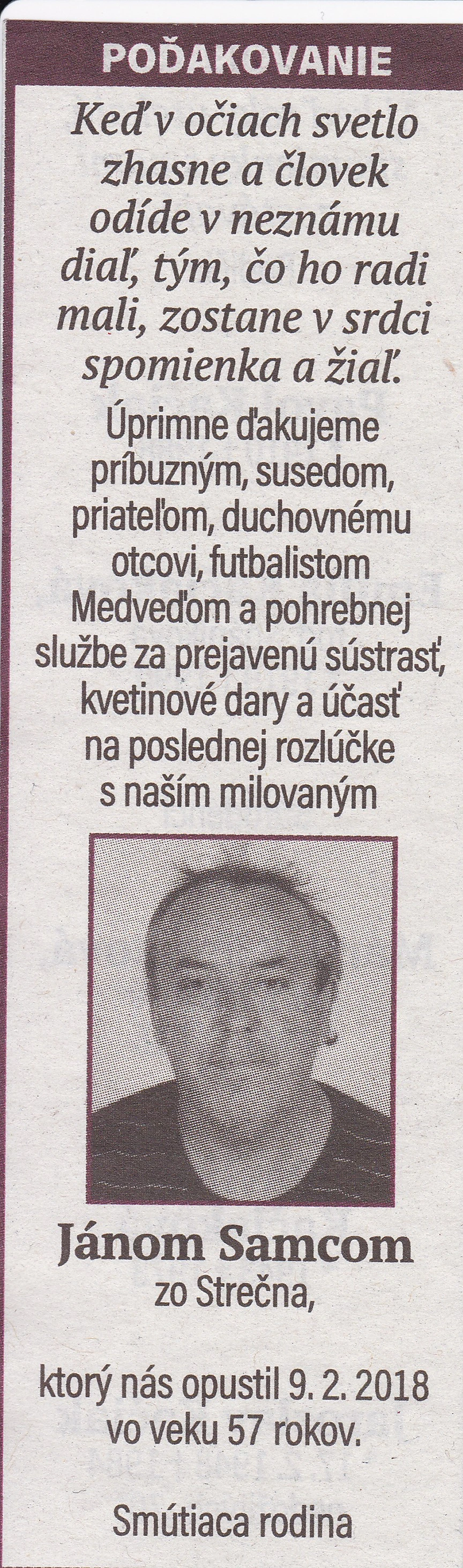 Poďakovanie 244 - pohrebné služby LAuK