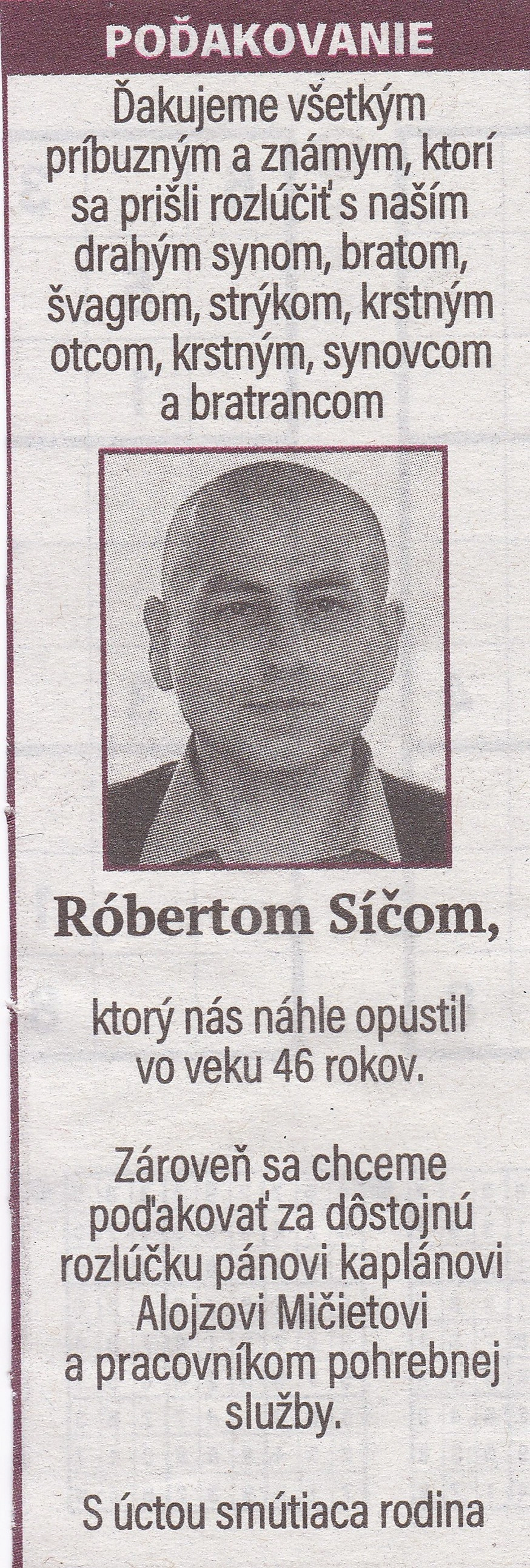 Poďakovanie 241 - pohrebné služby LAuK