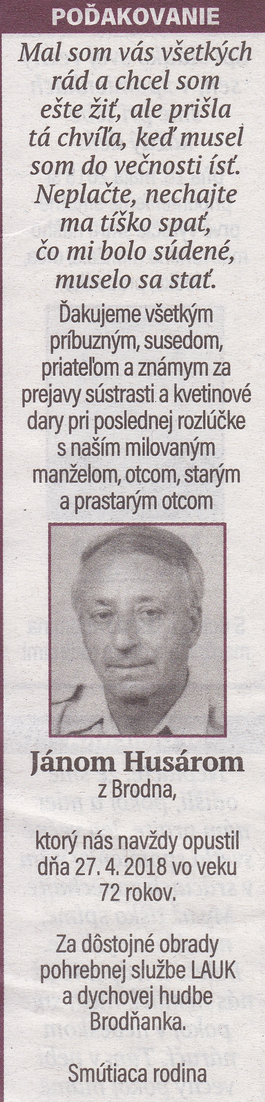 Poďakovanie 239 - pohrebné služby LAuK