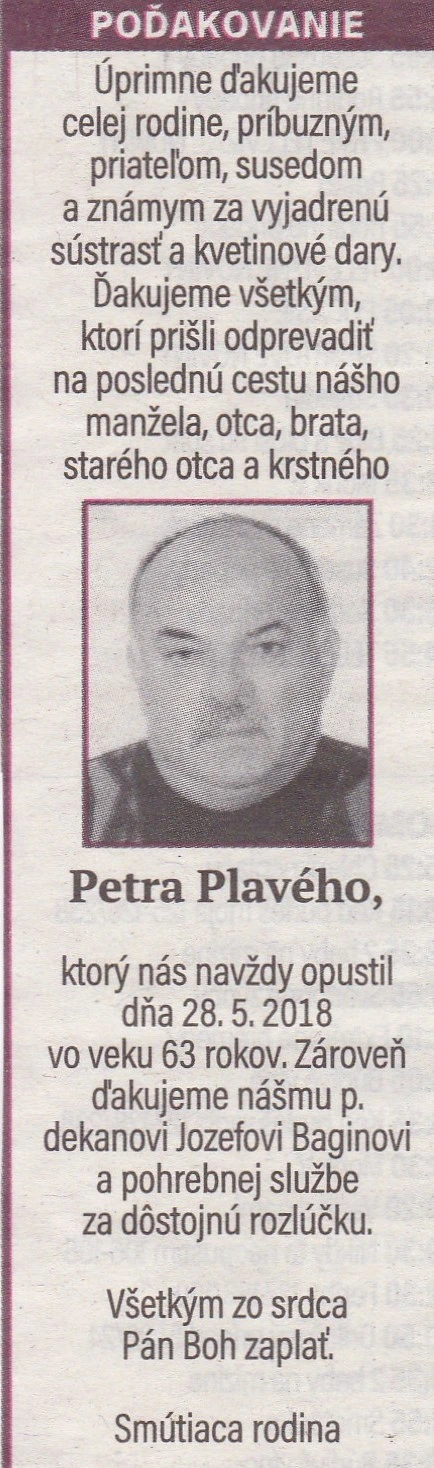 Poďakovanie 238 - pohrebné služby LAuK