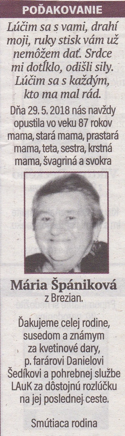 Poďakovanie 237 - pohrebné služby LAuK