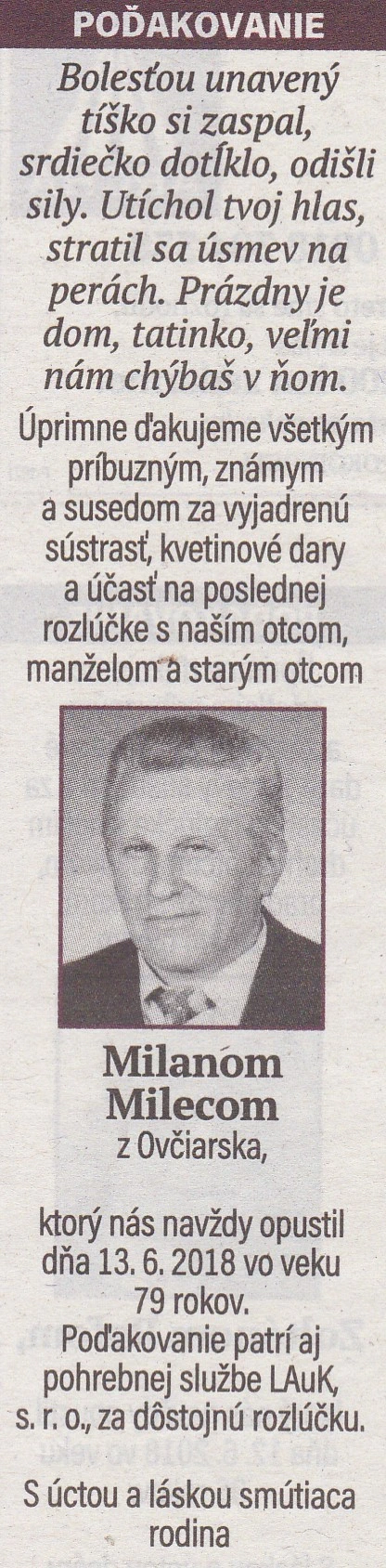 Poďakovanie 235 - pohrebné služby LAuK