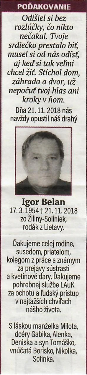Poďakovanie 221 - pohrebné služby LAuK