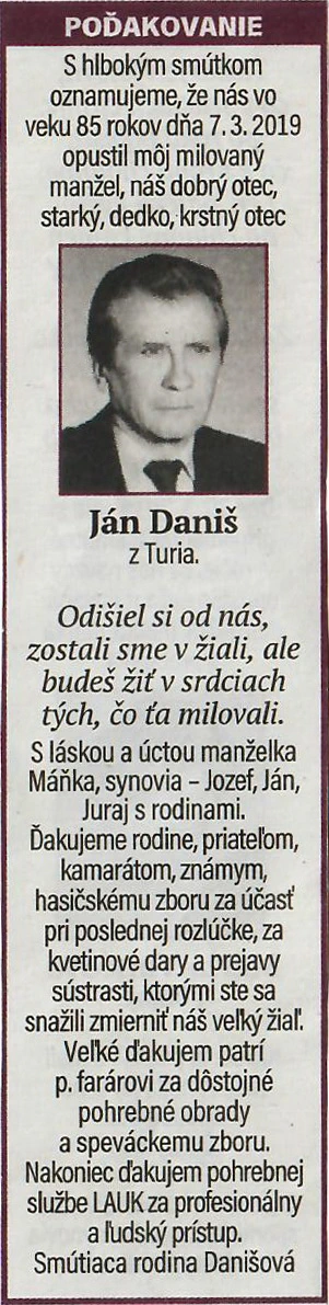 Poďakovanie 216 - pohrebné služby LAuK