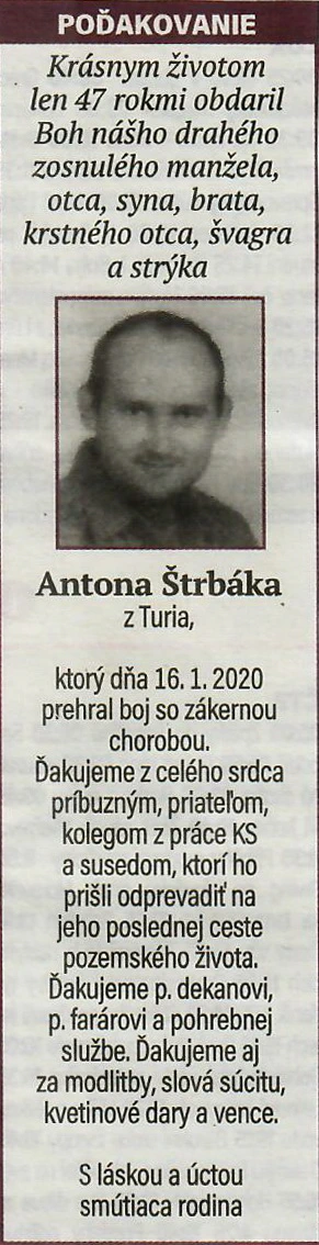 Poďakovanie 198 - pohrebné služby LAuK