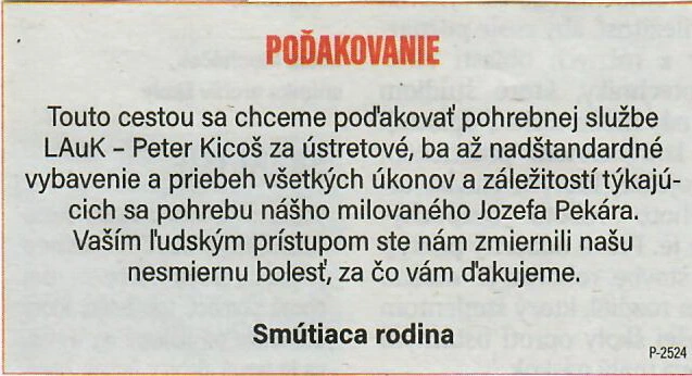 Poďakovanie 197 - pohrebné služby LAuK
