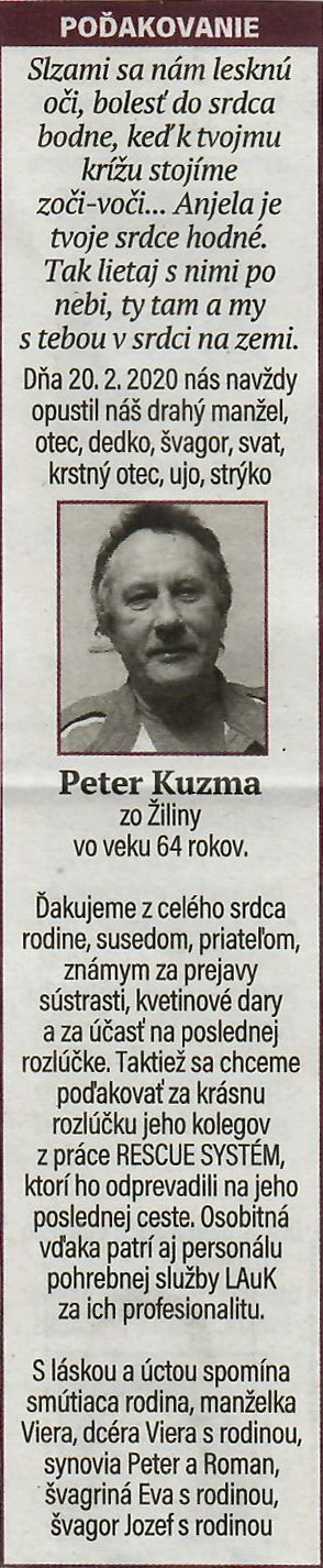 Poďakovanie 188 - pohrebné služby LAuK