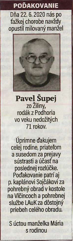 Poďakovanie 179 - pohrebné služby LAuK