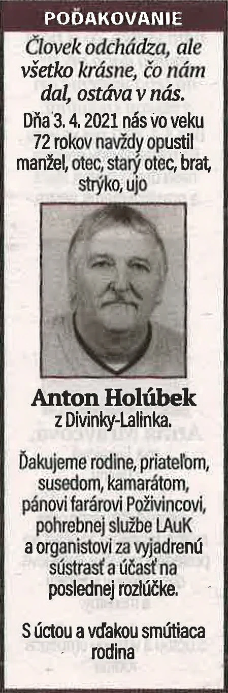 Poďakovanie 150 - pohrebné služby LAuK
