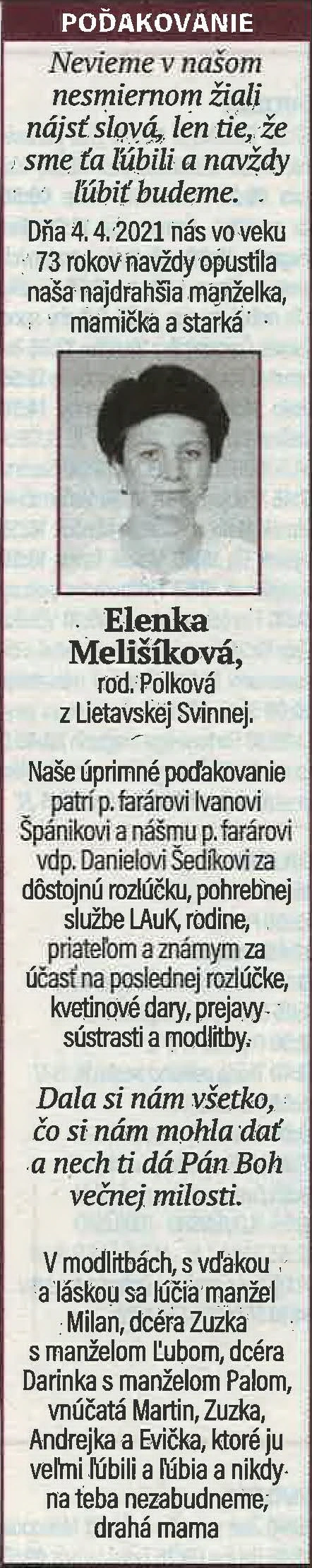 Poďakovanie 148 - pohrebné služby LAuK