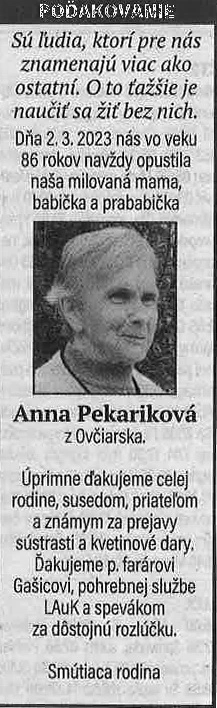 Poďakovanie 96 - pohrebné služby LAuK