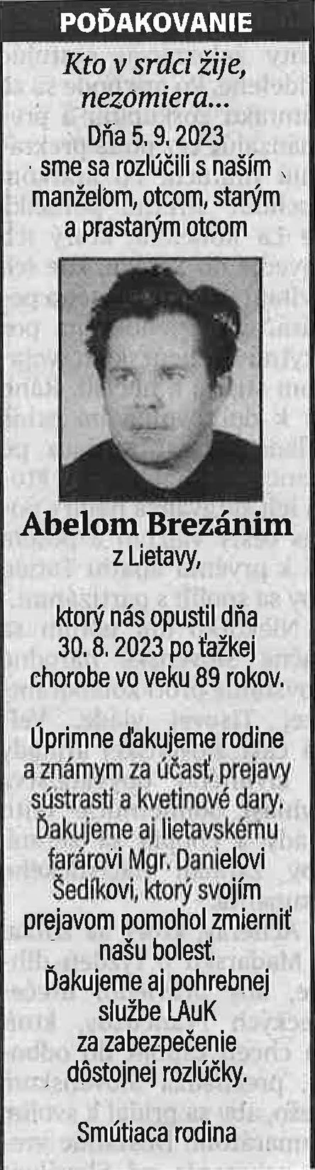 Poďakovanie 86 - pohrebné služby LAuK