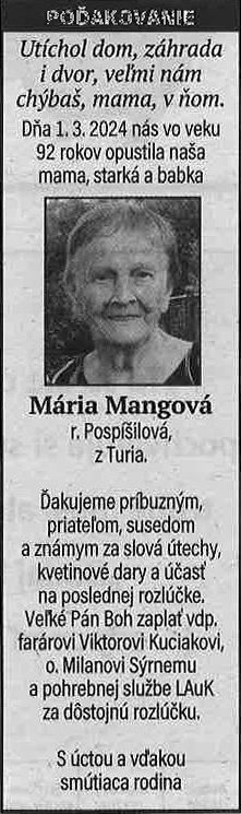 Poďakovanie 67 - pohrebné služby LAuK