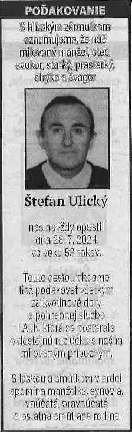Poďakovanie 64 - pohrebné služby LAuK
