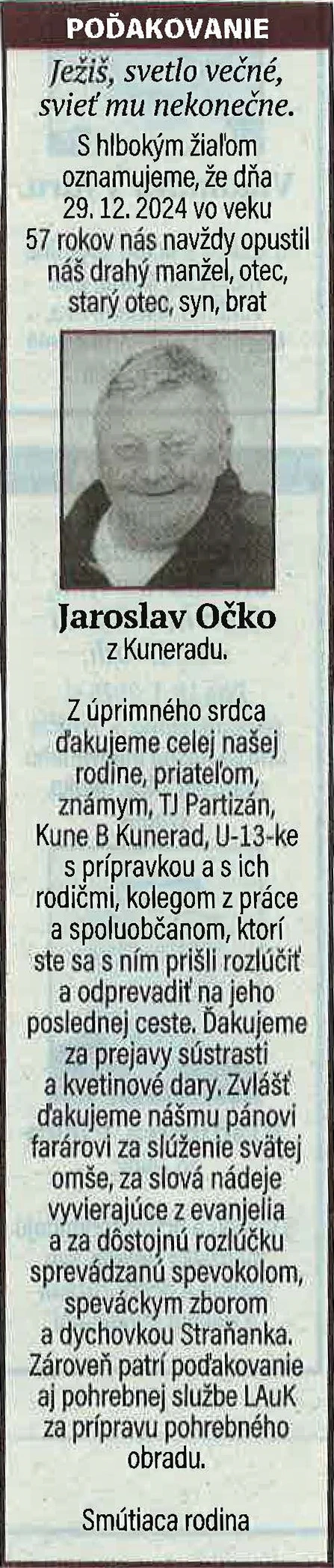 Poďakovanie 50 - pohrebné služby LAuK