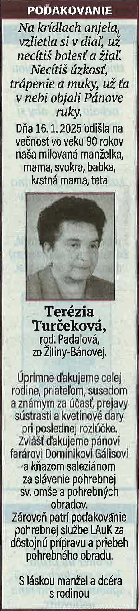 Poďakovanie 47 - pohrebné služby LAuK