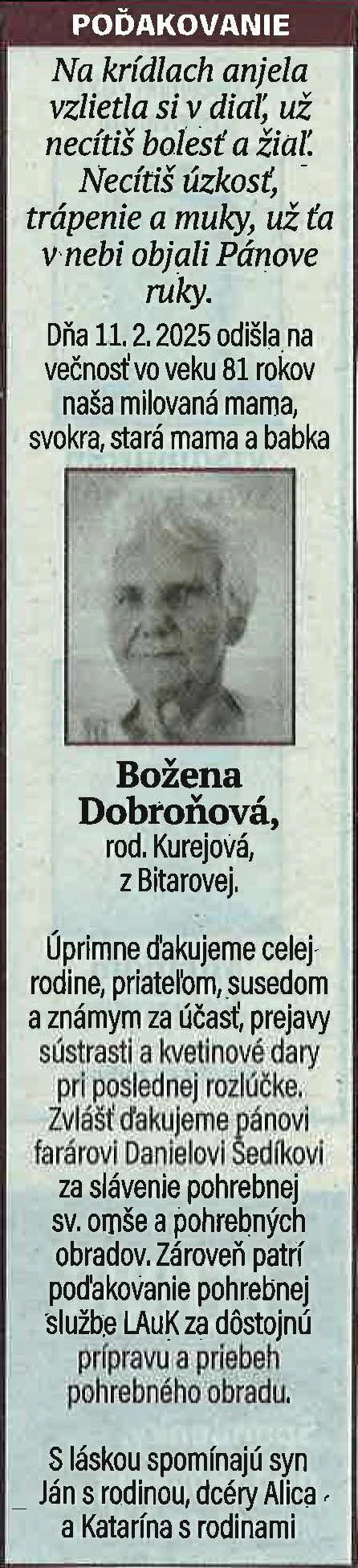 Poďakovanie 44 - pohrebné služby LAuK