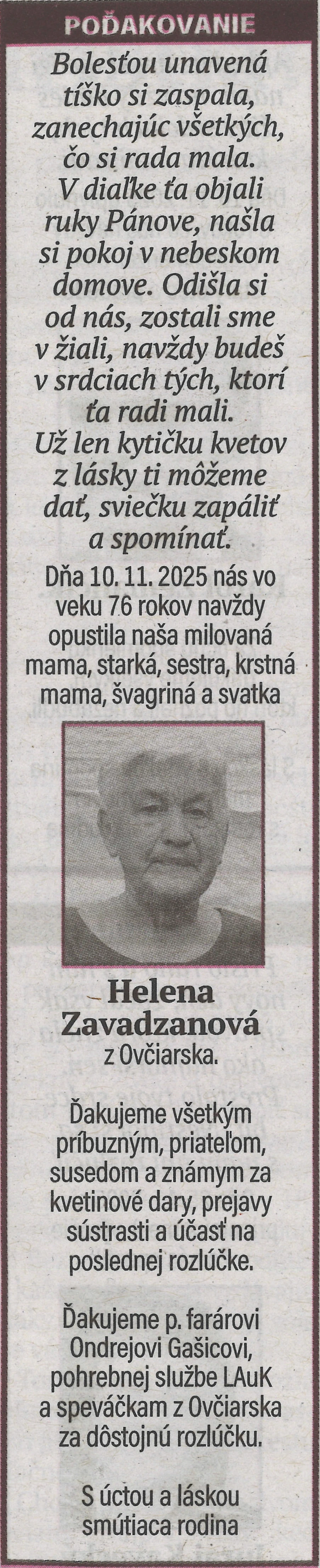Poďakovanie 26 - pohrebné služby LAuK